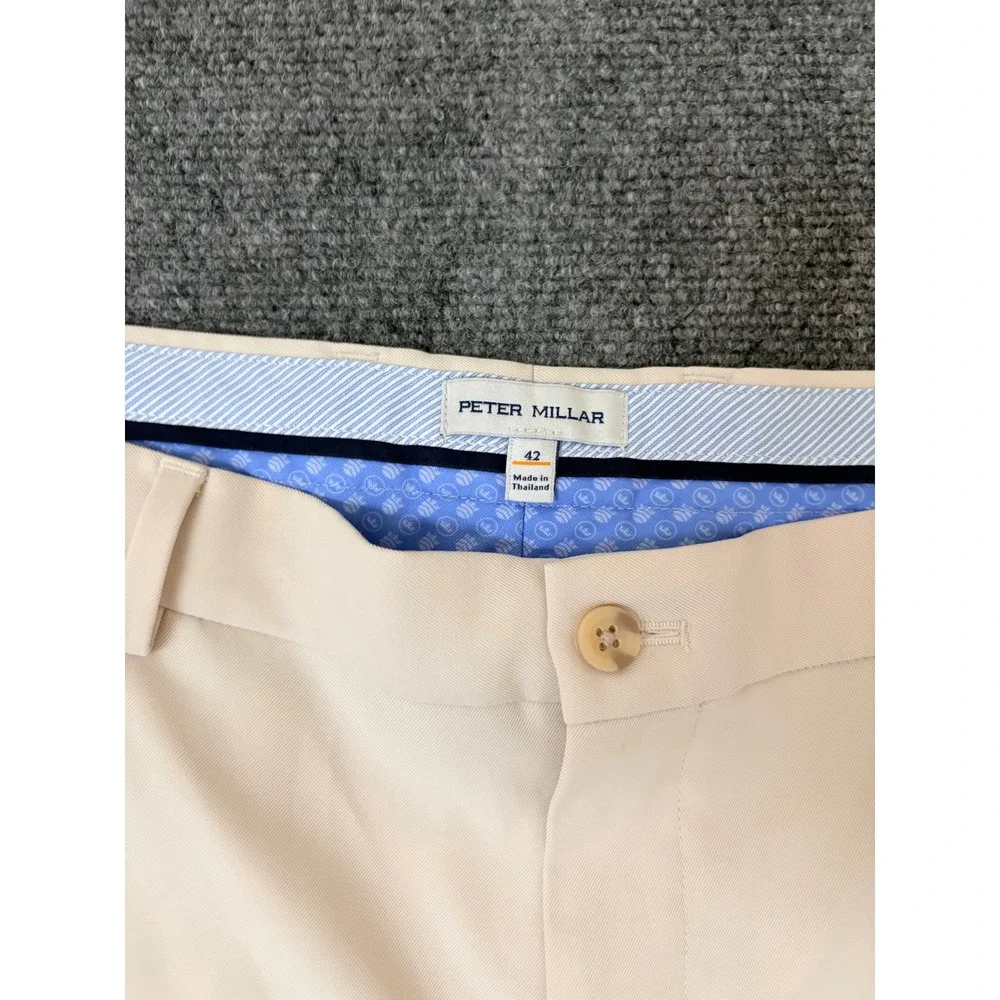 Peter Millar Mens Performance Golf Shorts 42 Stone Beige Flat Front Polyester